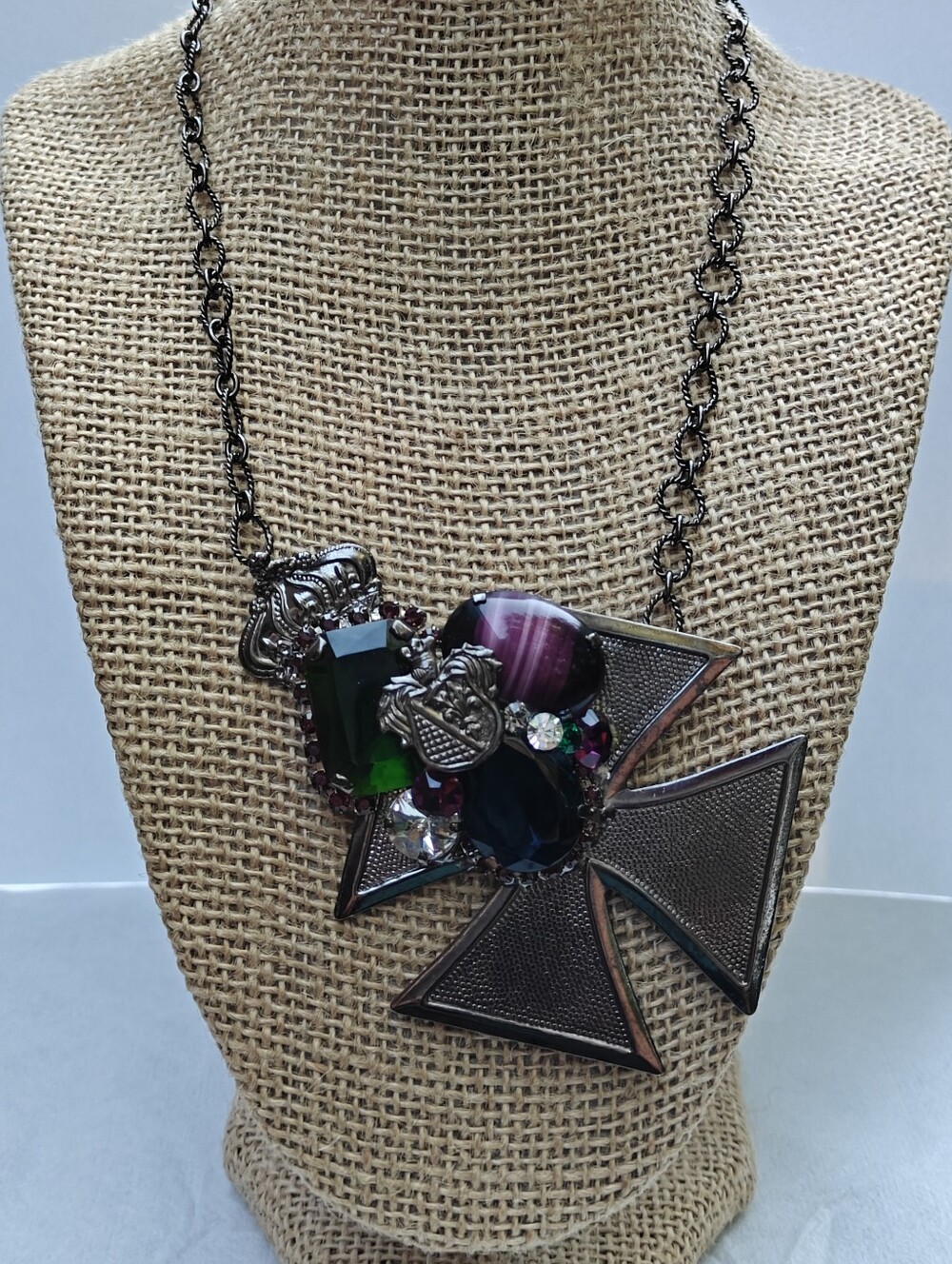 Rare Signed Furla Maltese Cross Necklace Statement Made In Italy